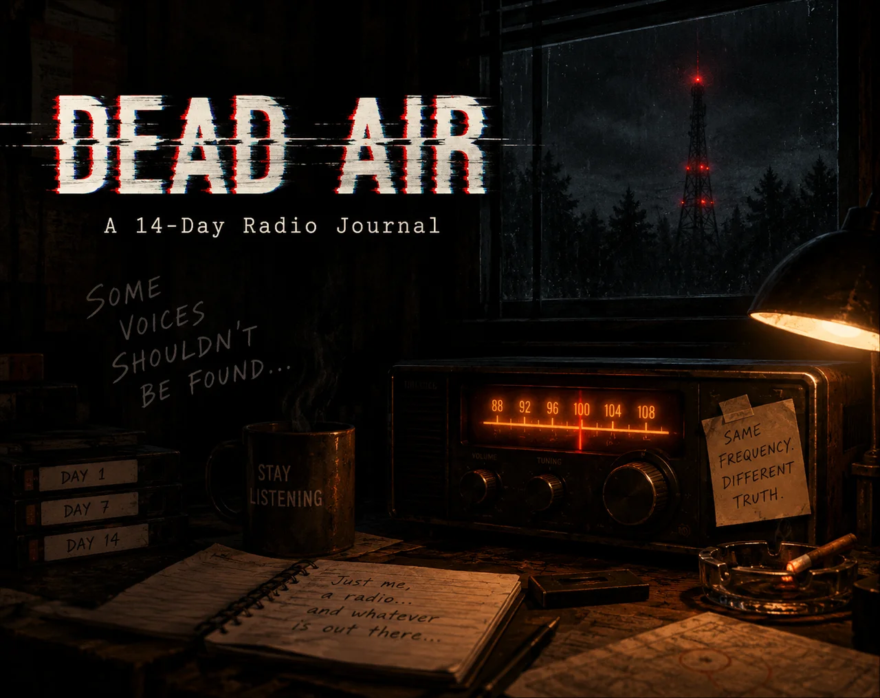 DEAD AIR promotional artwork: an illuminated radio in a dark room